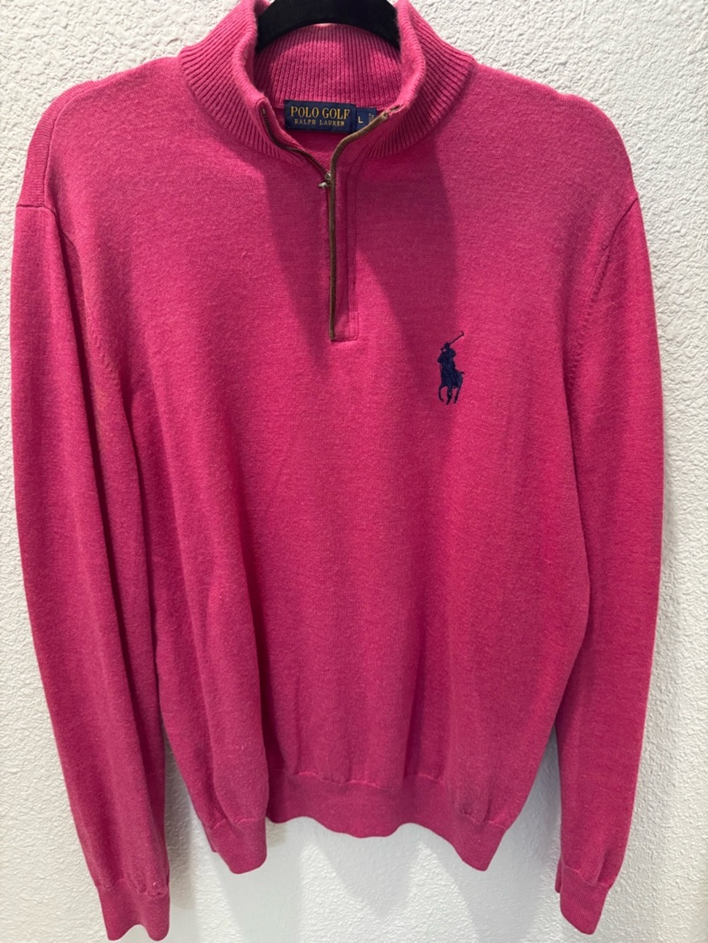 Ralph Lauren Pink Half-Zip Polo Golf Sweater with Navy Logo